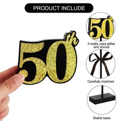 50th Black Gold Glitter Centerpieces for 50th Birthday Table Decorations,Wood…