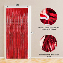10 Pack Red Foil Fringe Curtain, Metallic Photo Booth Backdrop Tinsel Door Curta