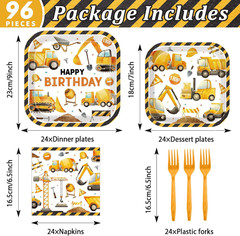 Construction Birthday Party Supplies Plates Napkins Forks Set for 24 Kids