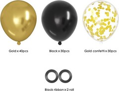 100Pcs 12 Inches Black and Gold Confetti Balloons Kit, Metallic Gold and Black W