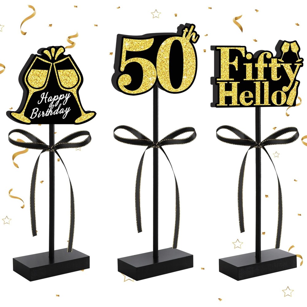 50th Black Gold Glitter Centerpieces for 50th Birthday Table Decorations,Wood…