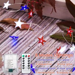 16FT Battery Operated Patriotic LED String Lights with Timer & Remote Control