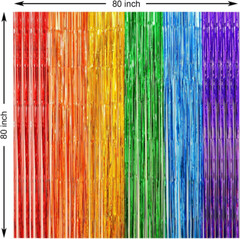 2 Pack Rainbow Foil Fringe Curtains, 3.3X6.6 Ft Metallic Tinsel Backdrop Party D