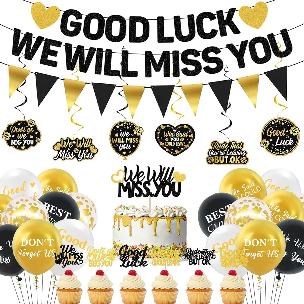 Farewell Party Decorations, We Will Miss You Banner Cake Topper Balloons Hanging