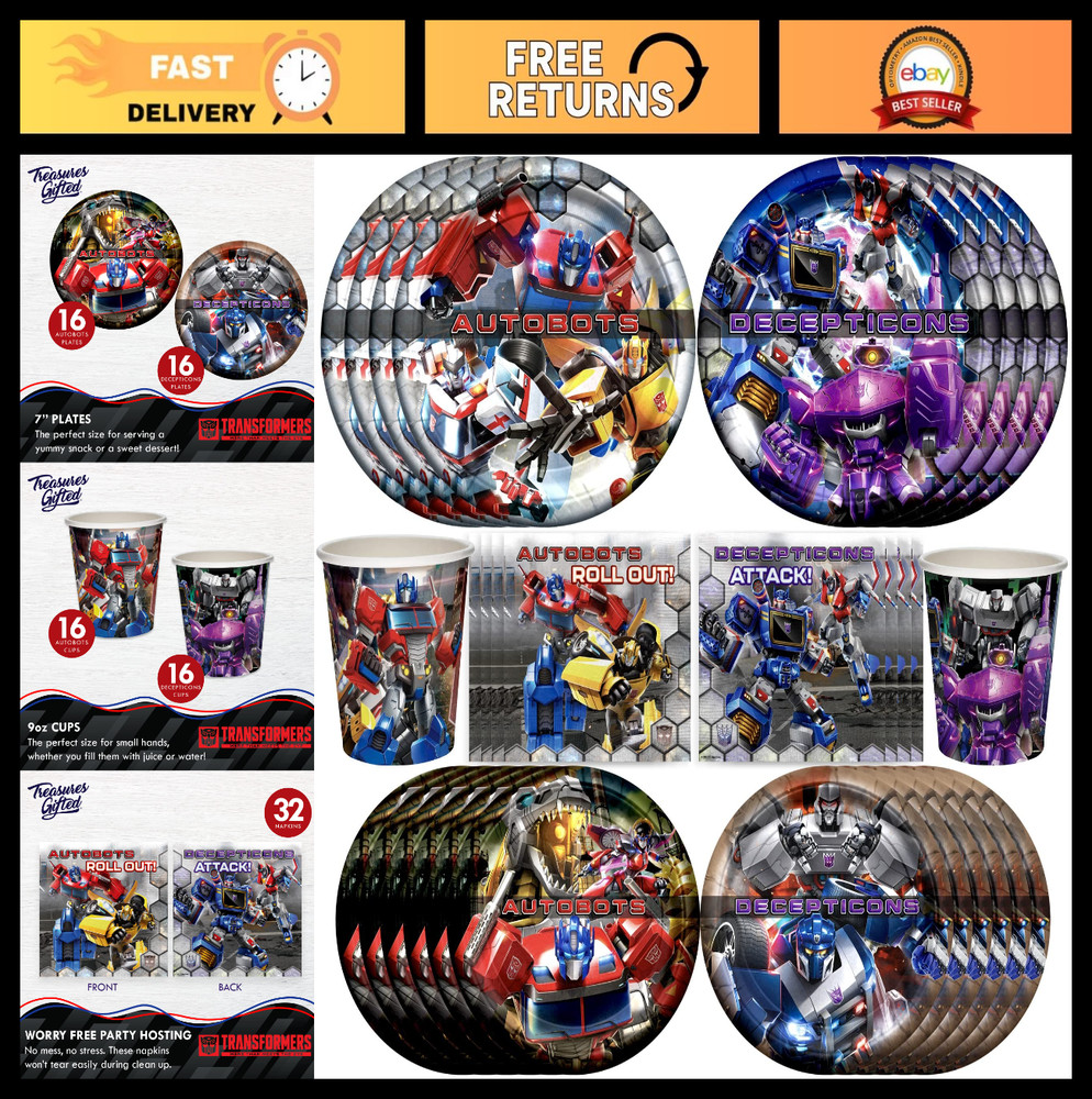Transformers Party Supplies Set for 32 Guests – Birthday Dinnerware Plates, Napk