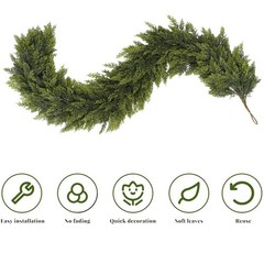 2Pcs 6 ft Christmas Cedar Garland-Realistic Cedar Pine Needles with 20 Pinecones