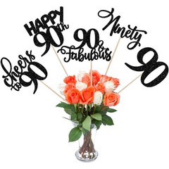 15 Pack Black 90th Birthday Centerpiece Sticks «90 & Fabulous» Table Toppers