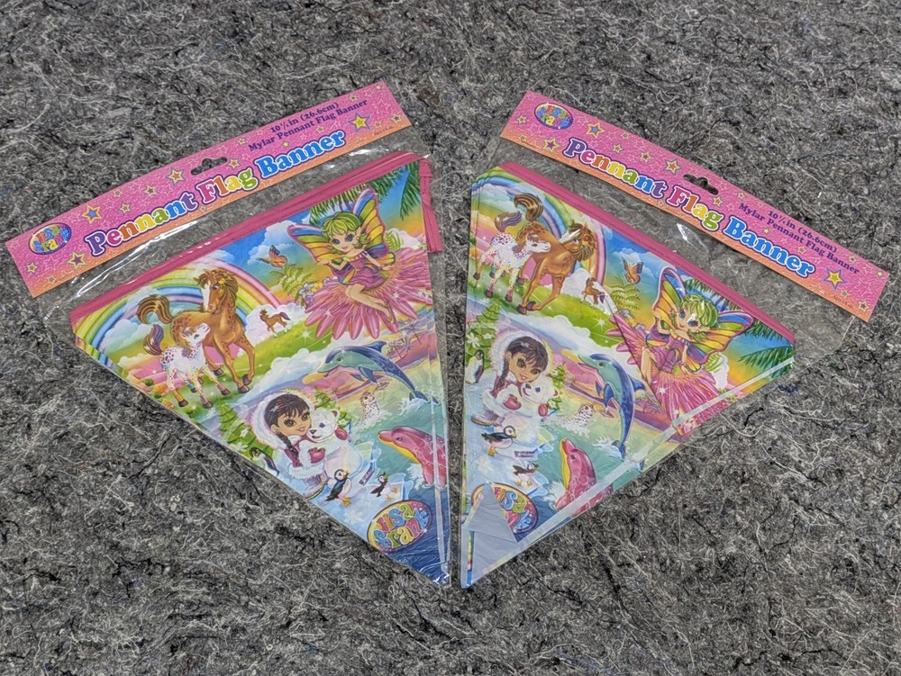 Lisa Frank *TWO PACK* Pennant Flag Banner Horse Fairy Seal Dolphin PINK Top NEW
