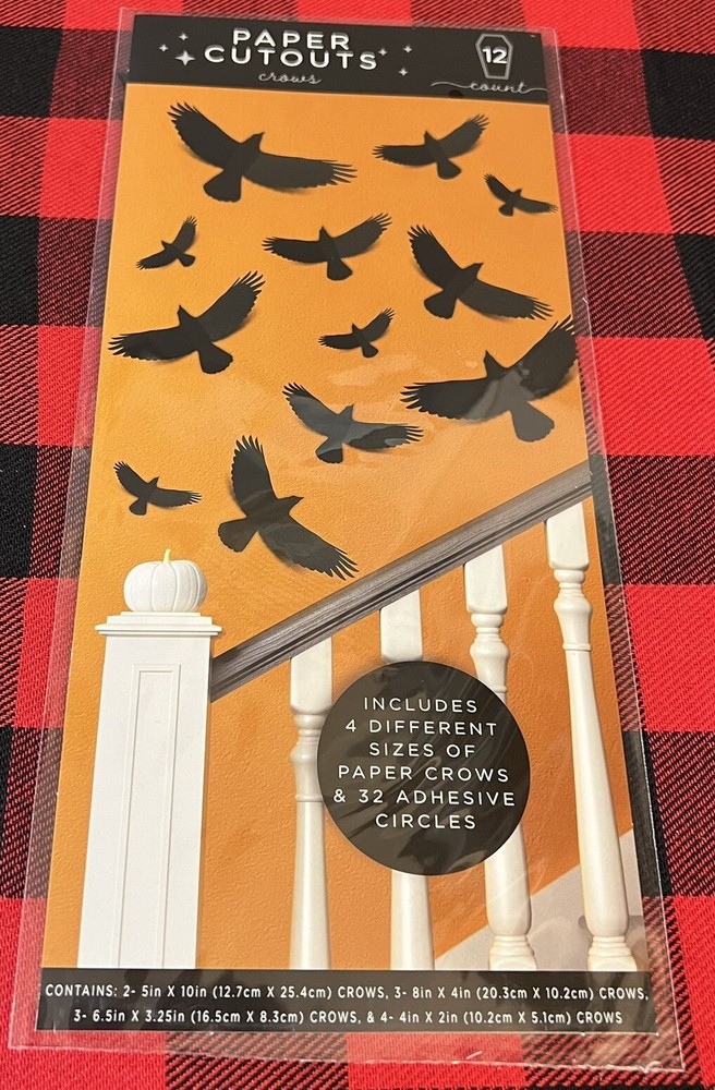 12 Count Paper Crows Halloween Wall Decorations 4 Different Sizes Included 3D