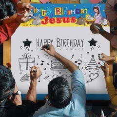 Outus Happy Birthday Jesus Banner Backdrop Christmas Nativity 6×6 ft