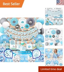 697 Pcs Elephant Baby Shower Decorations – It’s A BOY Celebration Set