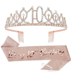 Sparkling 10th Birthday Crown & Rose Gold Sash Set – Princess Style Celebration