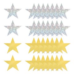 48 Pcs Stars Cutouts, 6 Inch Double Printed Paper Stars, Gold/Laser Silver