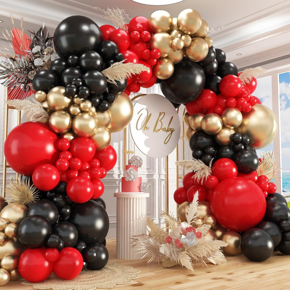 412Pcs Red Black Gold Balloons Arch kit,18 12 10 5 Inch Different Size Latex …
