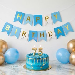 Blue Happy Birthday Banner,Navy Blue and Gold Partyecorations Sigh for D