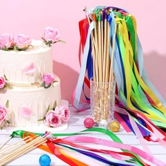 50 Pcs Multi-Color Ribbon Sticks Streamers Sticks with Gold Bell, Chromatic S…