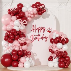Pink and Red Balloon Arch Kit, Double Stuffed Dark Red White Pink Balloons an…