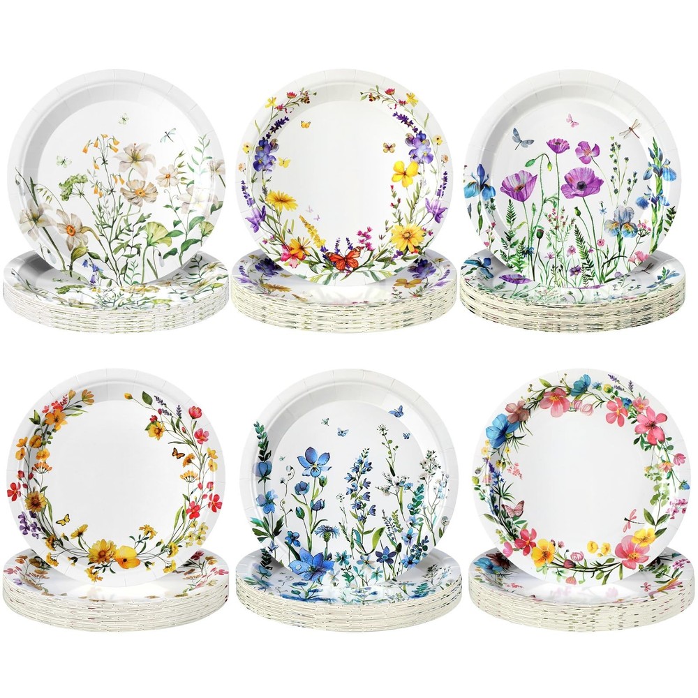 96 Pcs Spring Wildflower Paper Plates Disposable 7 Inch Floral Dinner Plates …