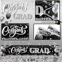2026 Graduation Decorations-Black and Silver Congrats Grad Black