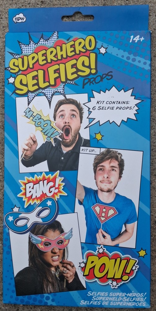 NPW Superhero Selfies Photo Booth Props Kit 6 Paper Comic Book Party Multicolor