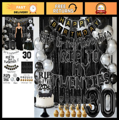 30th Birthday Decorations – RIP 20s Balloons, Party Supplies for Him/Her, Black