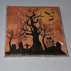 NEW 5 Packages Full Moon Halloween Napkins Lot Graveyard Tree Stars Bats Orange