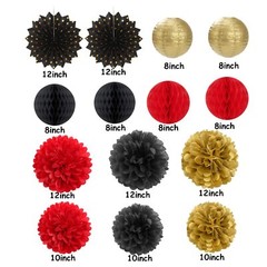 Red-Black Gold Party Decorations Streamers Lanterns – 14pcs Casino-Theme Grad…