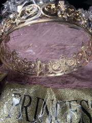Retrowavy 4 Piece Home Coming Prince,princess Tiara Shiny Satin Role (gold)