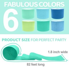 Crepe Paper Streamers Blue Green Party Graduation Birthday DIY 6 Rolls 492ft