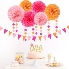 Hot-Pink Burnt-Orange Fall Party Decorations – 23pcs Baby Shower Tissue Pom P…