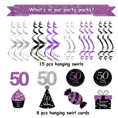 50th Birthday Decorations for Women Purple Silver Black Women 50th Birthday Part