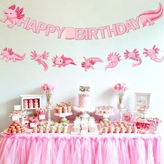 Axolotl Birthday Banner Set Pre-Strung Cute Axolotl Themed Party Decorations No