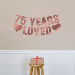 Pre-Strung 75th Birthday Banner – Rose Gold Glitter, Happy 75th Birthday Part…