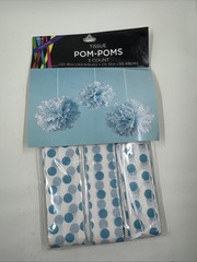 3 Count Tissue Pom Poms Blue And White Polka Dot