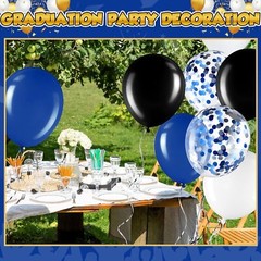 60 Pcs Balloons Kit 12 Inch Confetti with 2 Rolls Black, Blue, White