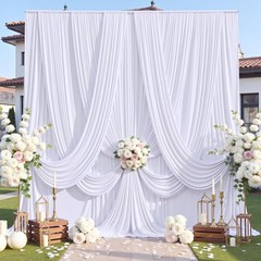 10ft×12ft Wrinkle White Backdrop Curtain for Wedding Parties, 2 Panels 5×12ft