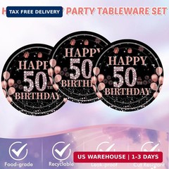41Pcs 50Th Birthday Decorations for Women,Rose Gold Black 1976 Party Supplies Ki