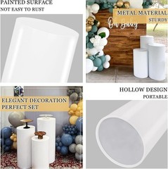 JALANCY 3PCS Metal Cylinder Pedestal Stands for Party White Round Dessert Tables
