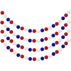 4pcs Pom Pom Garland 6.6 ft 20 Balls for Crafts Decor(Red, White, Blue)