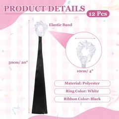 Rainbow Dance Ribbons Wrist Streamers 20″ & 12 Pcs & White & Black
