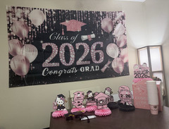 Class of 2026 Graduation Party Backdrop Hello Kitty Pink Black White Paper