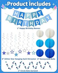 Happy Birthday Decorations, Happy Birthday Banner with Honeycomb Balls, Blue