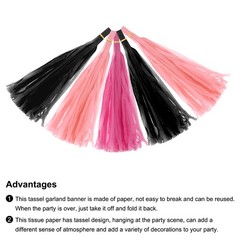 30Pcs Black,Light Pink,Rose Red Tassel Garland Banner with Rope