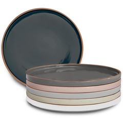 MORA Ceramic Flat Dinner Plates Set of 6, 10.5 in Large, Assorted Neutrals