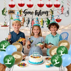 Fishing Birthday Party Decorations, Gone Fishing Themed Banner Fish Net Decor Ga