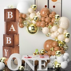 Wood Baby Shower Boxes Party Decorations – 4 Wood Grain Brown Blocks with Pri…