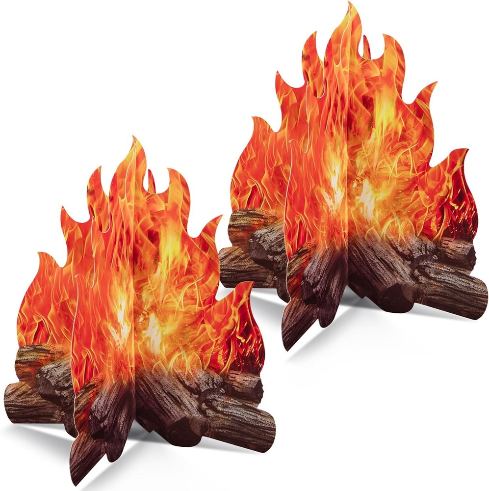 2 Set Fake Fire Cardboard Decoration – 3D Paper Flame Campfire Centerpieces