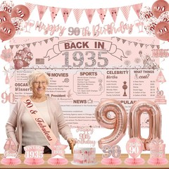 90th Birthday Party Decorations for Women, Rose Gold Gold, Pink