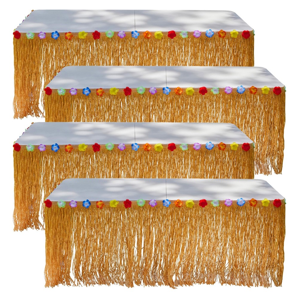 4 Pack Luau Grass Table Skirt 9 Feet x 29 Inches Hawaiian Table Skirt for Tro…