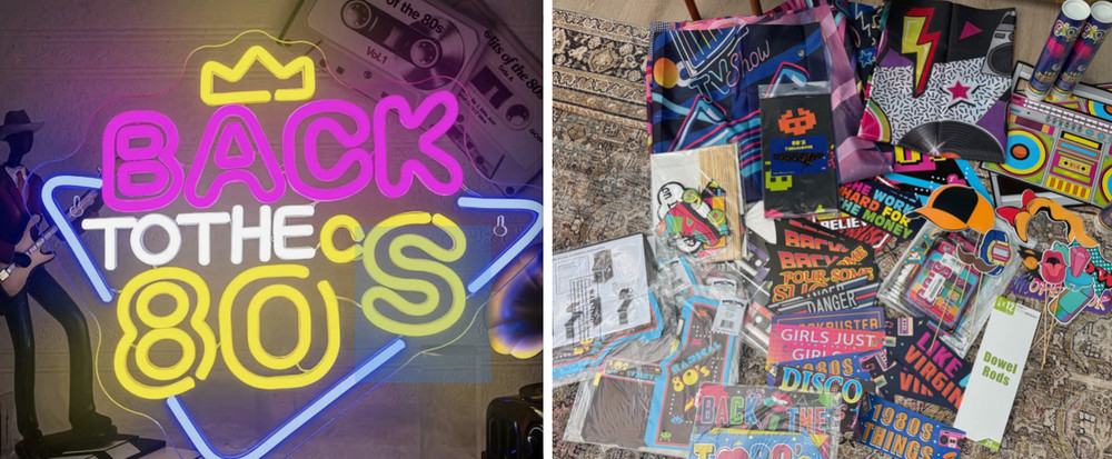 80’S Theme PARTY DECOR / Girls Just Want…Fun NEON – Huge Lot Banners, Favors +